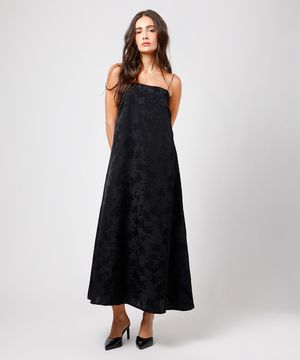 vestido longo feminino de jacquard floral mindset preto