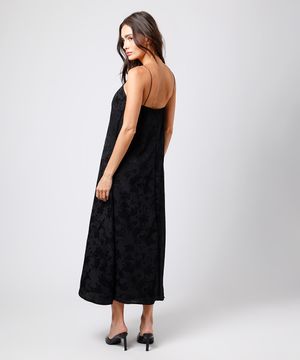 vestido longo feminino de jacquard floral mindset preto