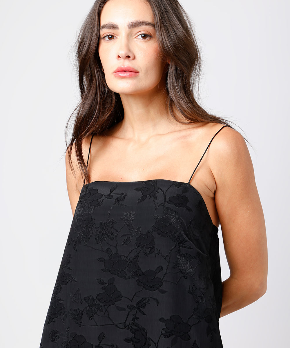vestido longo feminino de jacquard floral mindset preto