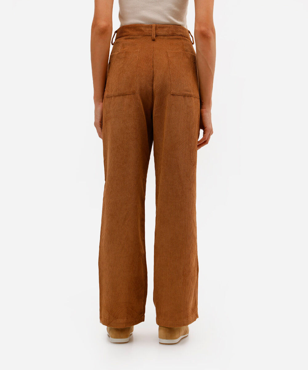 calça reta feminina de veludo cotelê cintura alta marrom