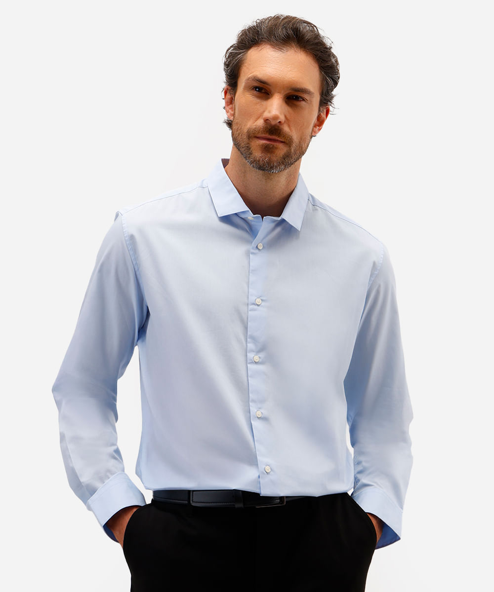 camisa masculina de algodão manga longa azul