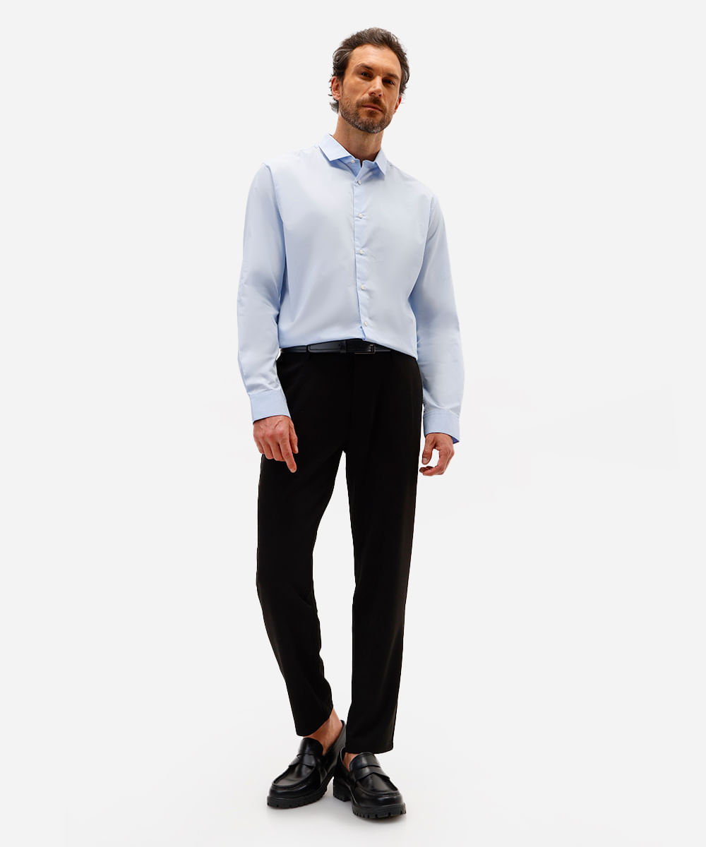 camisa masculina de algodão manga longa azul