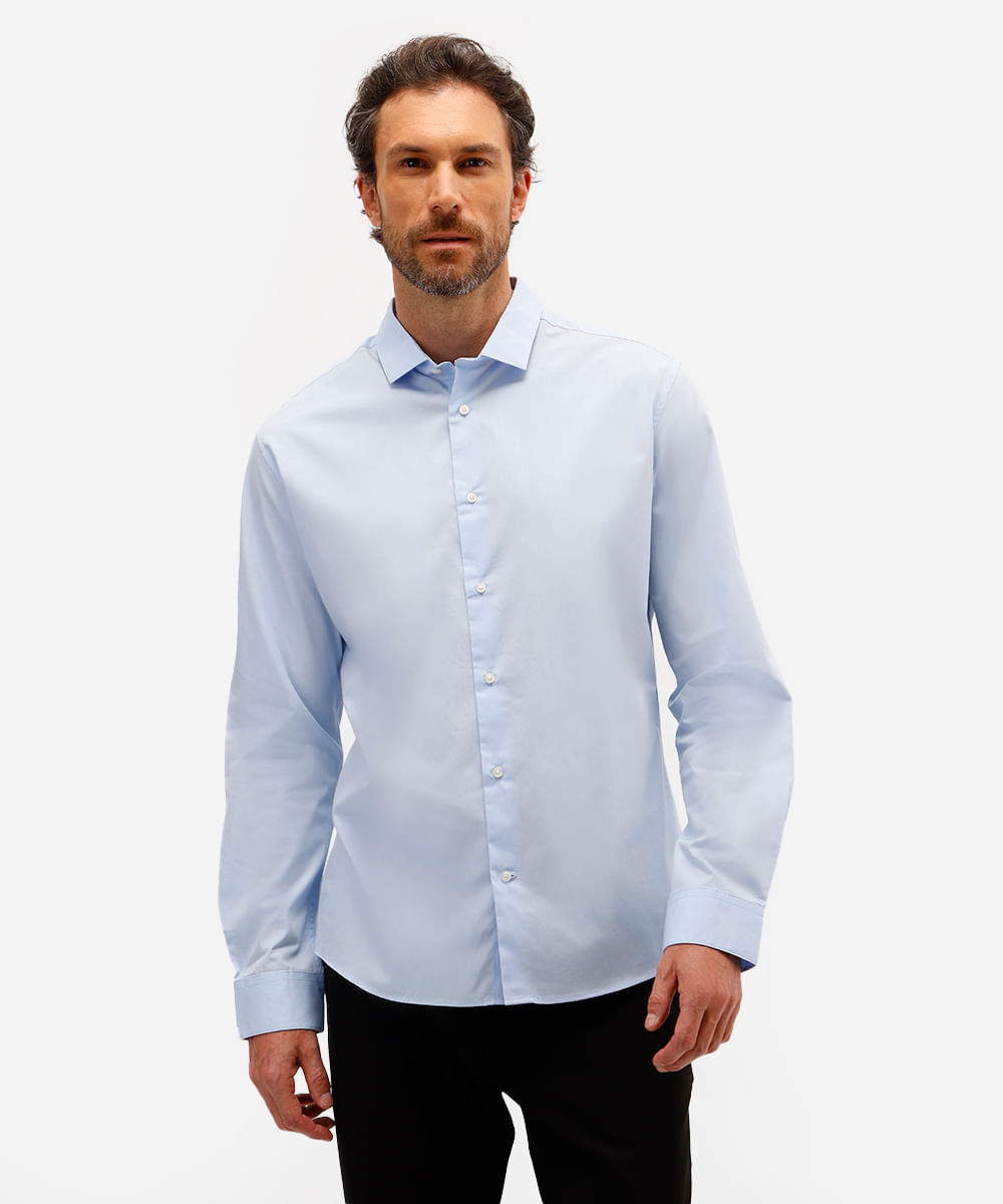 camisa masculina de algodão manga longa azul