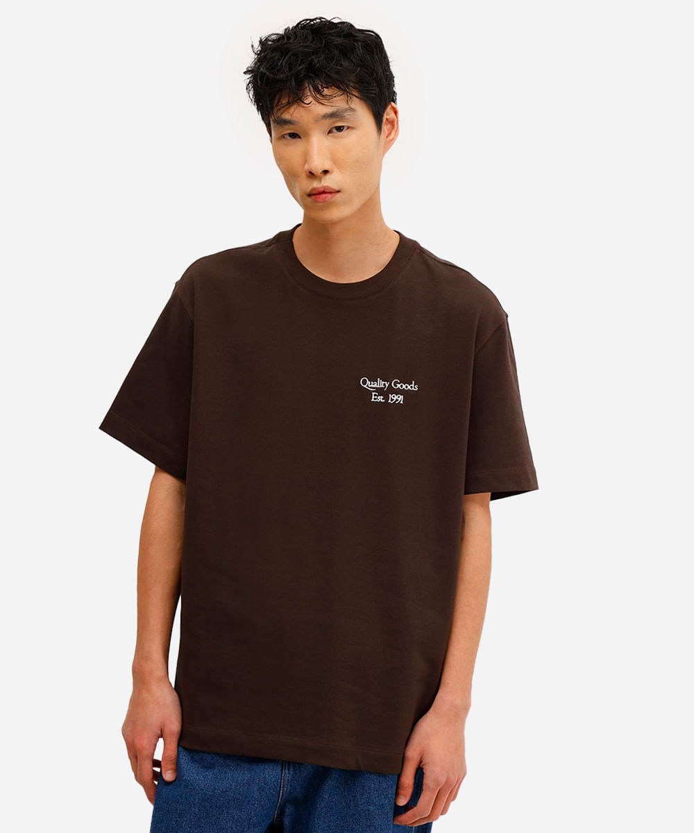 camiseta masculina de algodão quality goods marrom