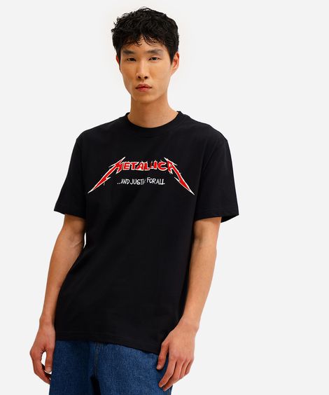 camiseta masculina de algodão metallica preta