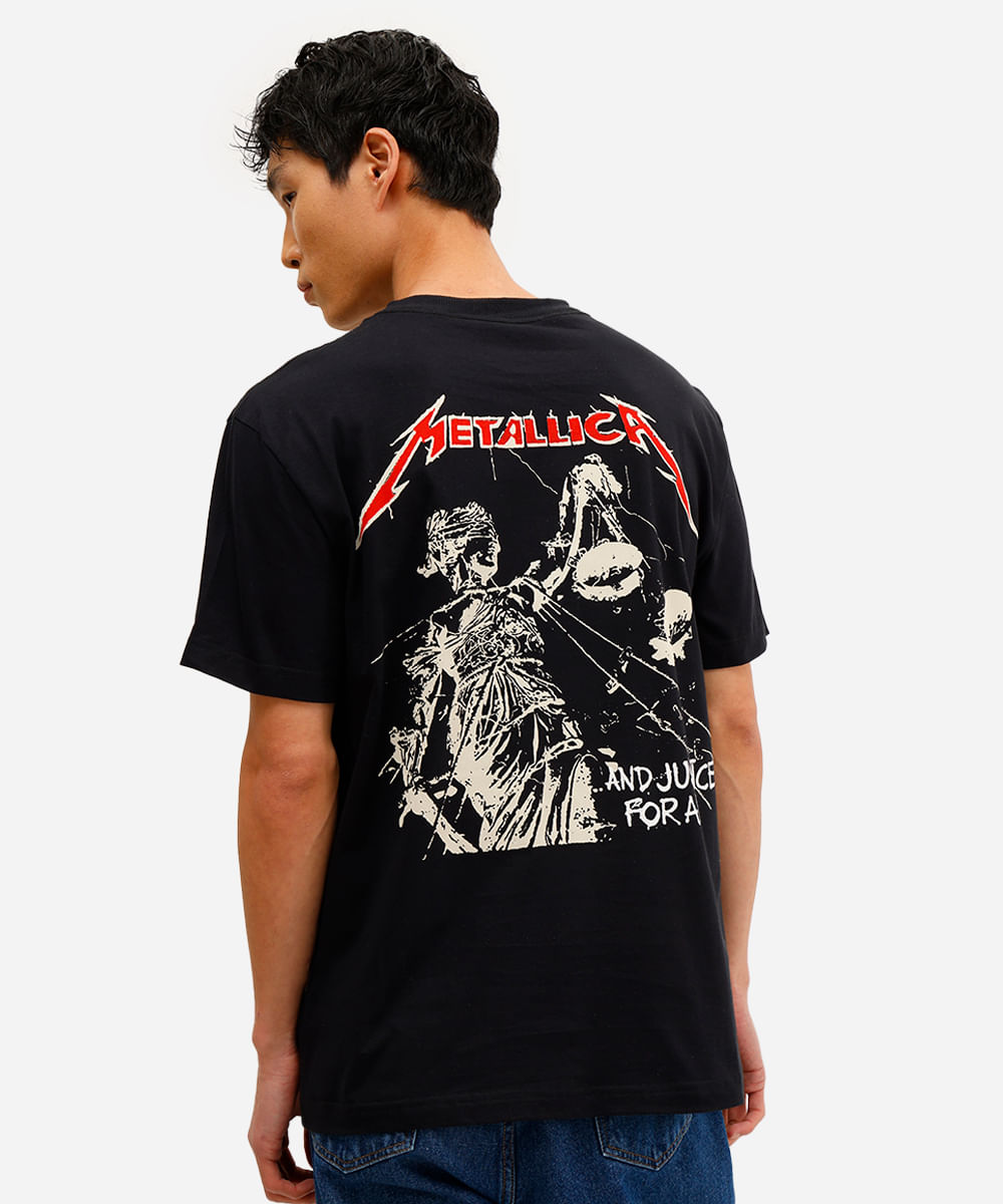 camiseta masculina de algodão metallica preta