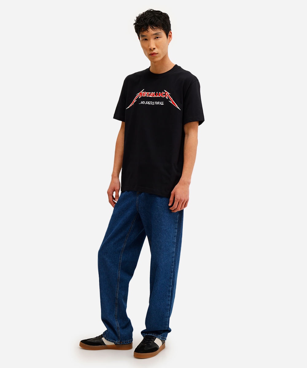 camiseta masculina de algodão metallica preta
