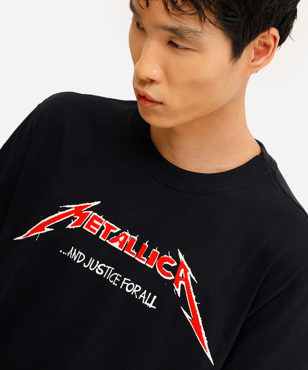 camiseta masculina de algodão metallica preta