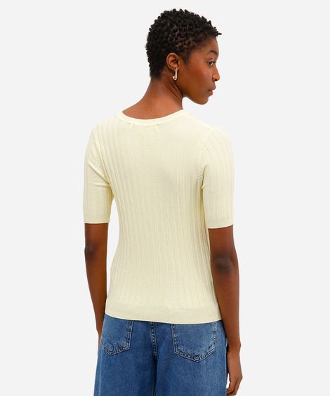 blusa feminina de tricot canelada manga curta amarela