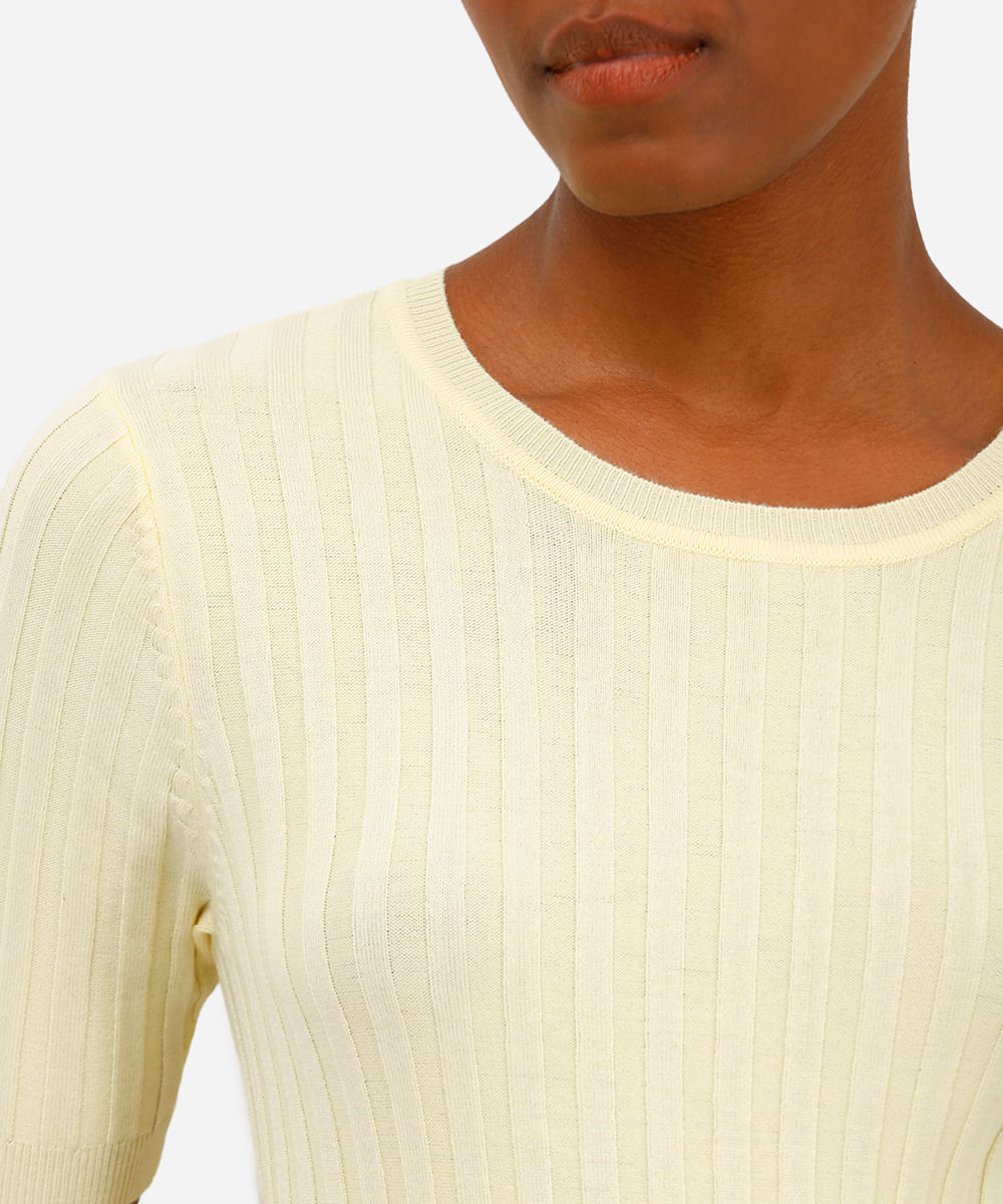blusa feminina de tricot canelada manga curta amarela