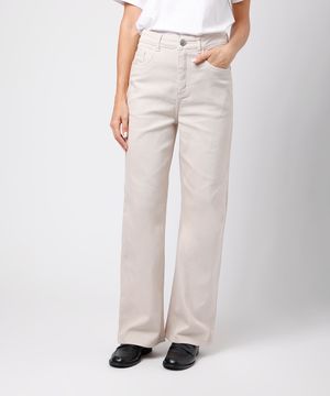 calça feminina de sarja new york cintura alta mindset bege