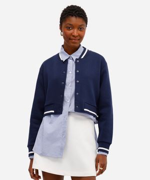 jaqueta feminina de moletom cropped bomber azul