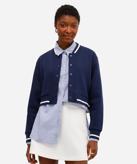 jaqueta feminina de moletom cropped bomber azul