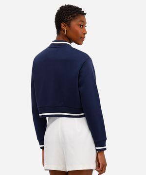 jaqueta feminina de moletom cropped bomber azul