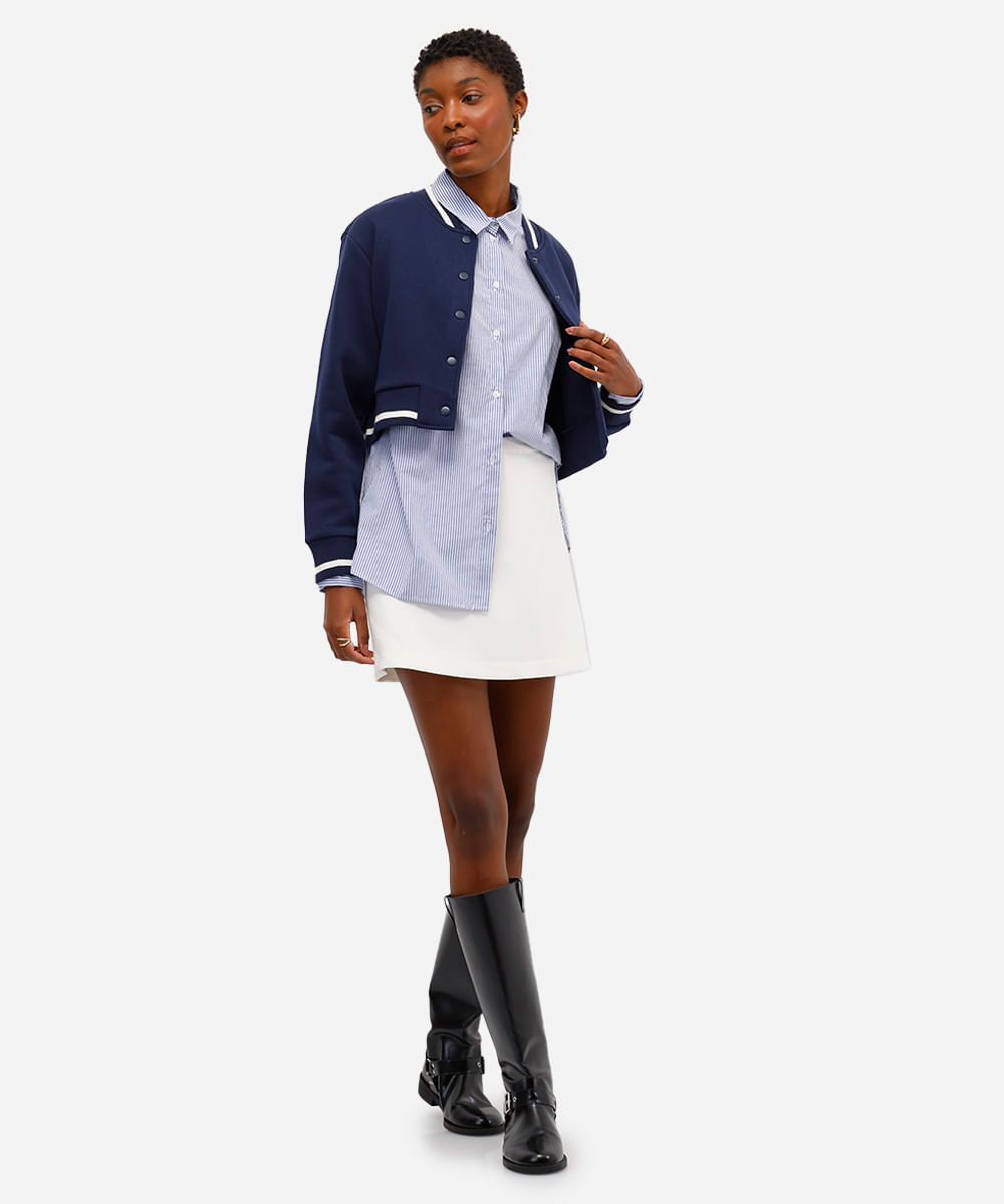jaqueta feminina de moletom cropped bomber azul