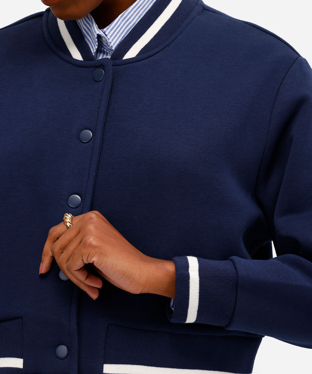 jaqueta feminina de moletom cropped bomber azul