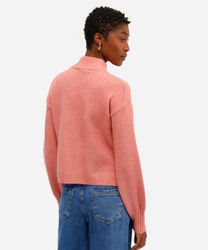 suéter feminino de tricot básico gola alta rosa