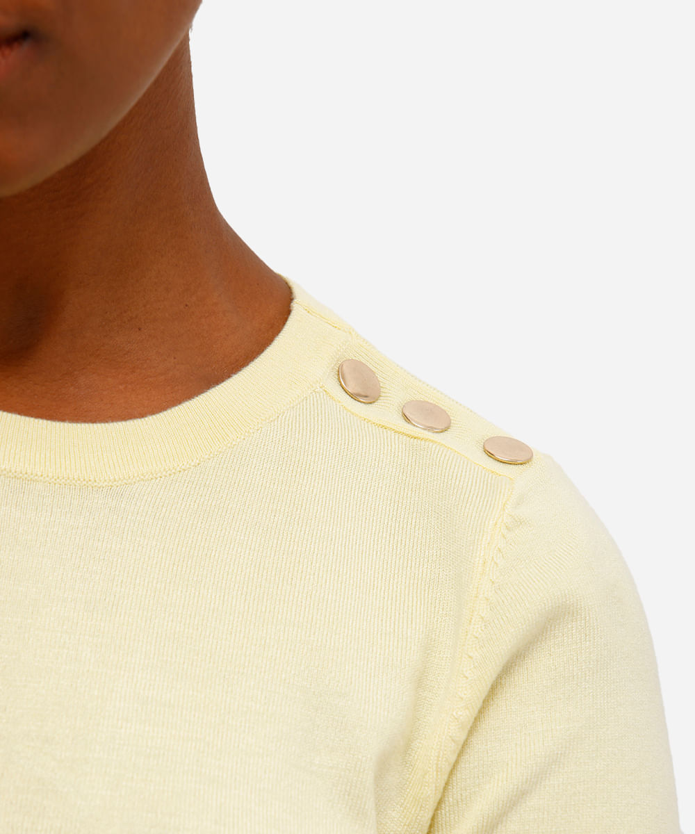 blusa feminina de tricot com botões amarela