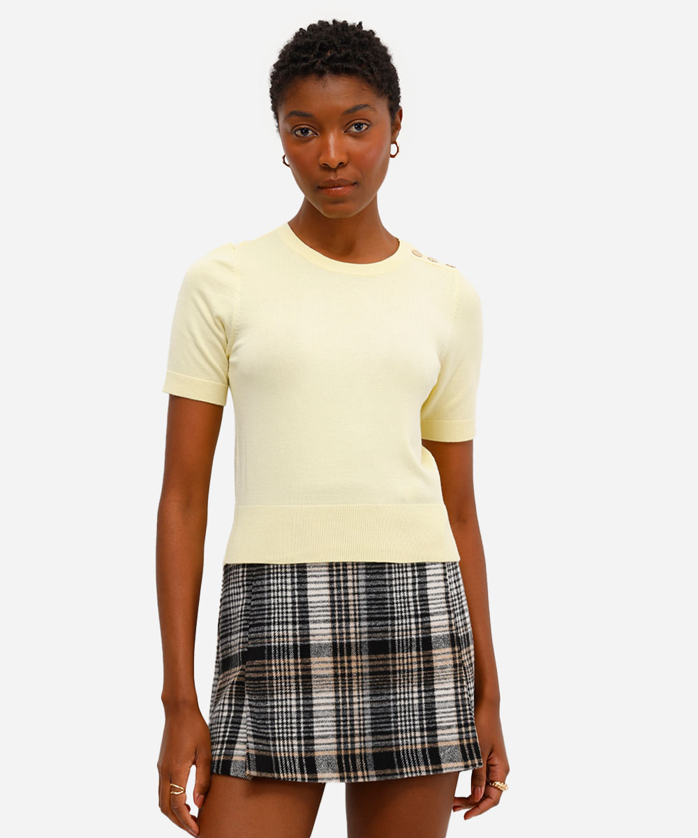 blusa feminina de tricot com botões amarela