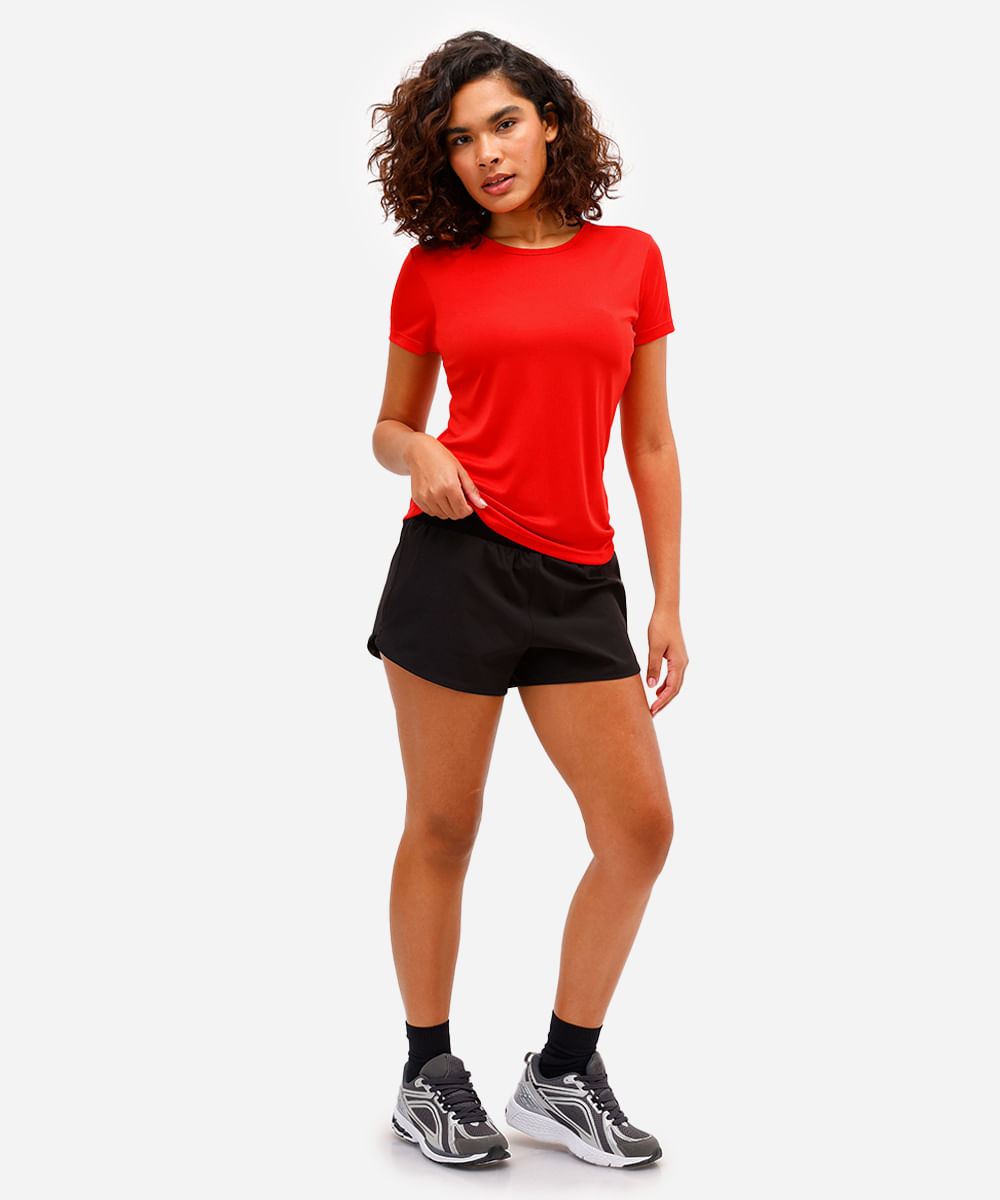 blusa feminina básica manga curta esportiva vermelha