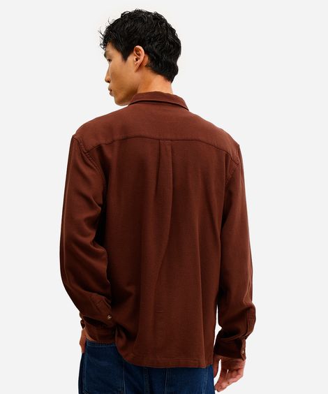 camisa masculina de algodão manga longa texturizada marrom