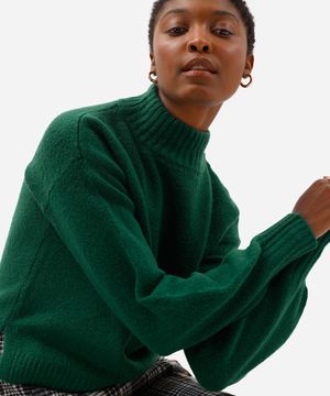 suéter feminino de tricot básico gola alta verde