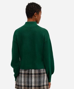 suéter feminino de tricot básico gola alta verde