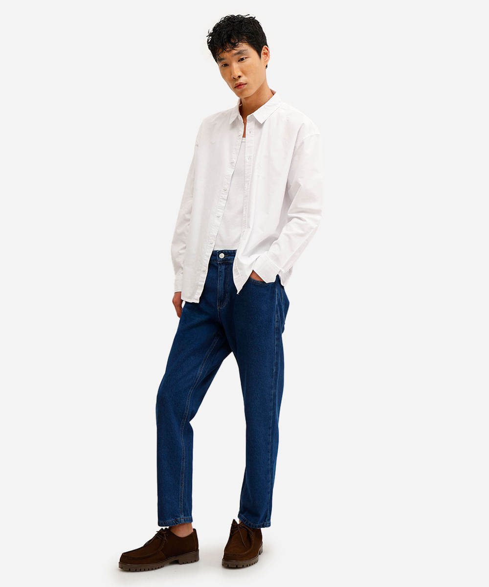 calça reta masculina jeans azul