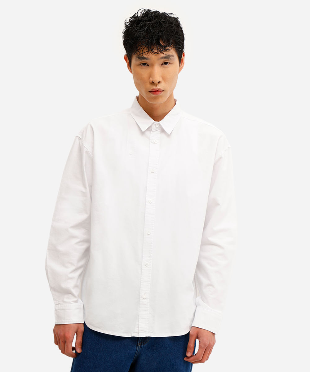 camisa oversized masculina de algodão com bordado off white