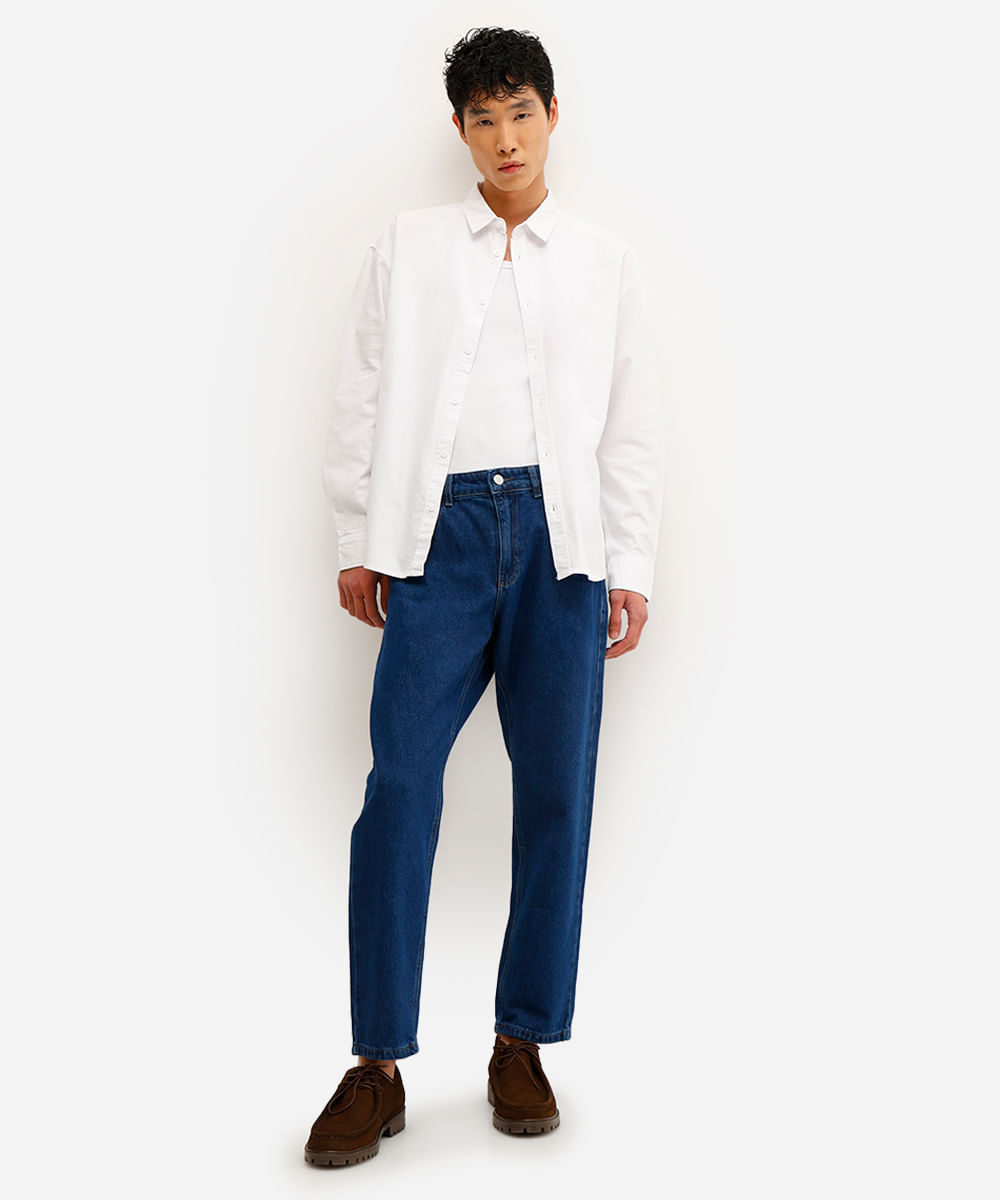 camisa oversized masculina de algodão com bordado off white