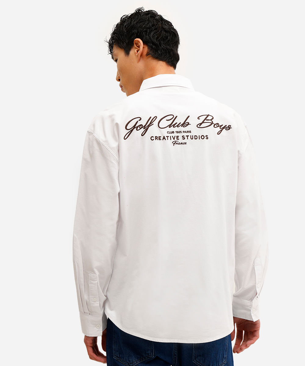 camisa oversized masculina de algodão com bordado off white