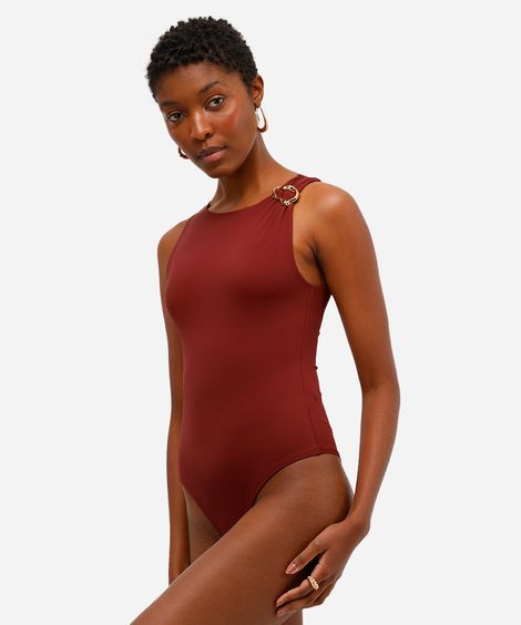 body feminino de poliamida com franzido vinho
