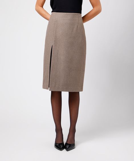 saia midi feminina com lã e fenda mindset bege