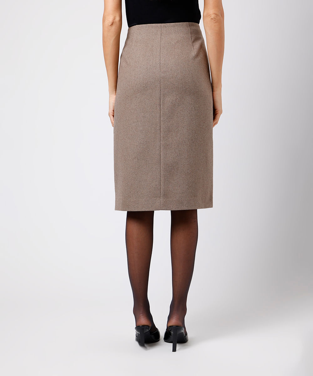 saia midi feminina com lã e fenda mindset bege