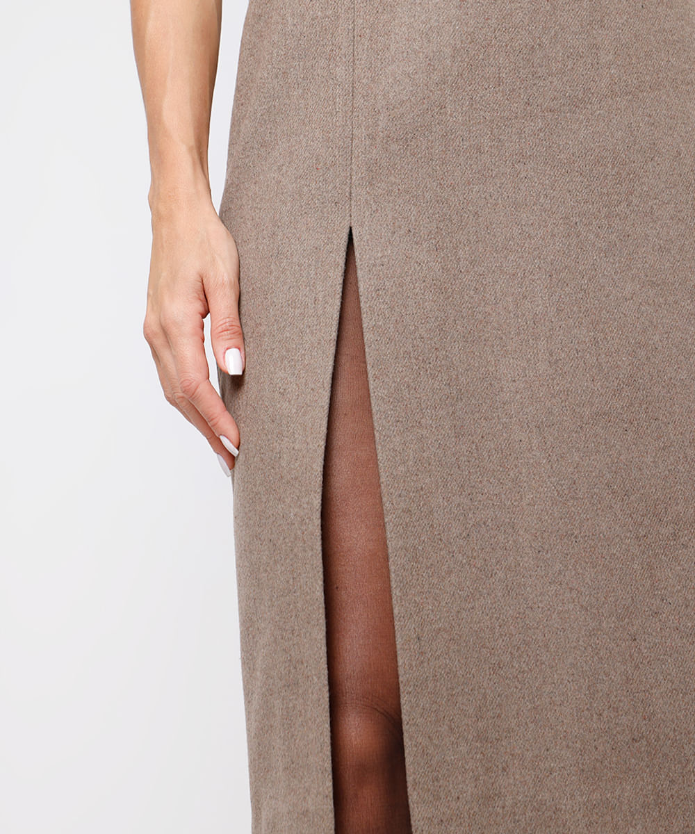 saia midi feminina com lã e fenda mindset bege