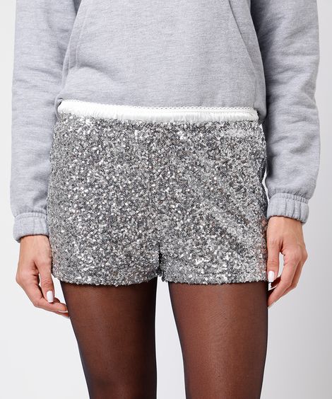 short feminino de paetê cós contrastante mindset - prata