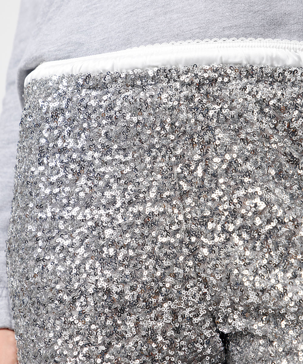 short feminino de paetê cós contrastante mindset - prata