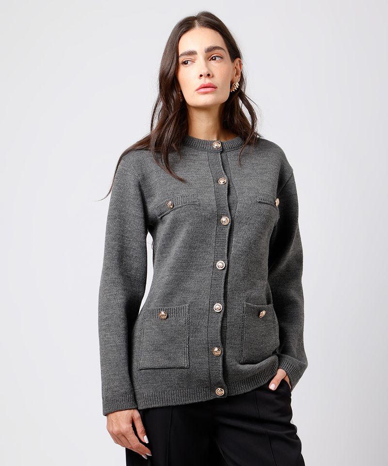cardigan feminino de tricot mindset cinza