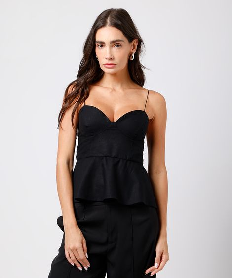 bata feminina alça fina com linho mindset preta