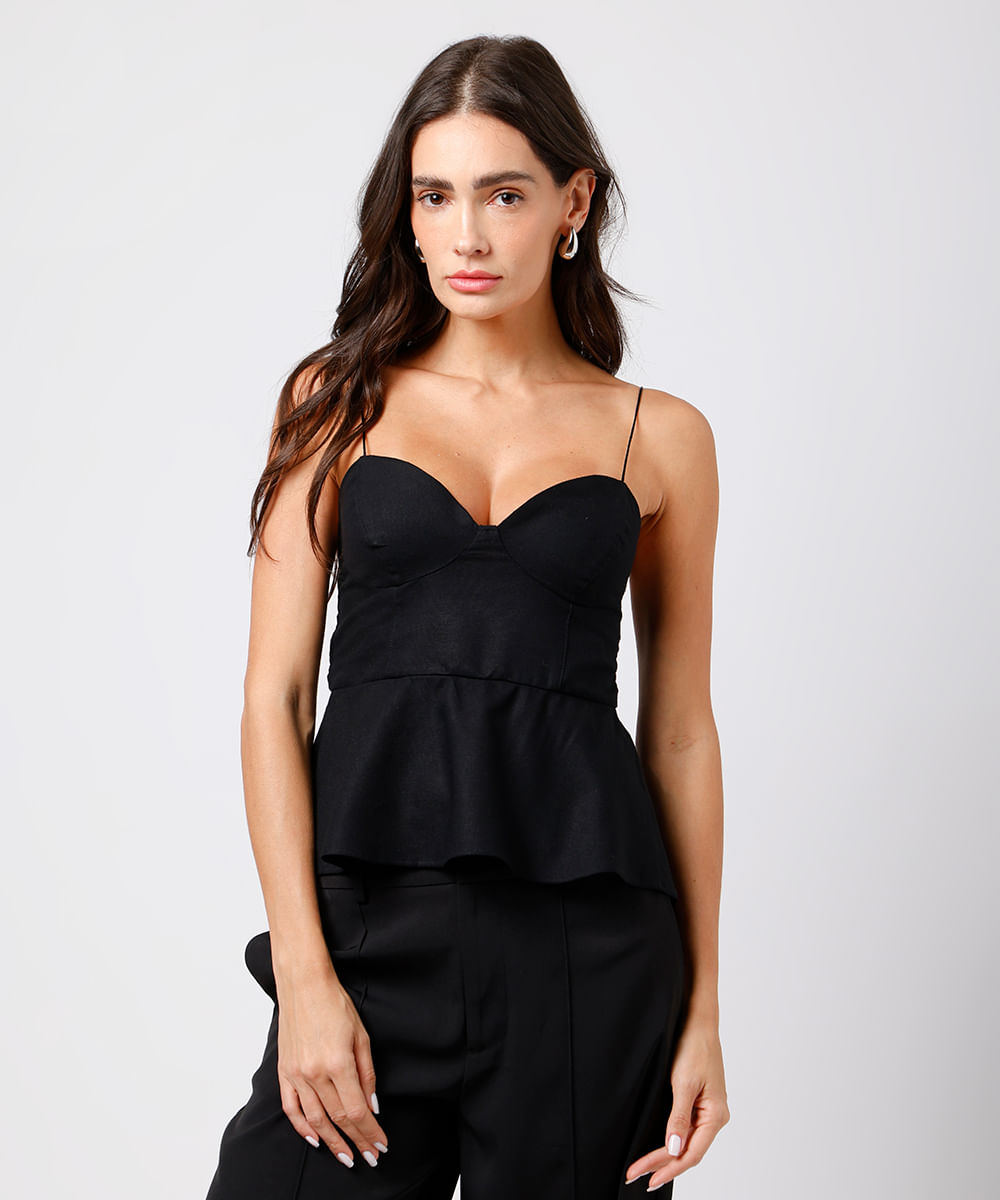 bata feminina alça fina com linho mindset preta