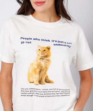 camiseta feminina de algodão gato mindset off white