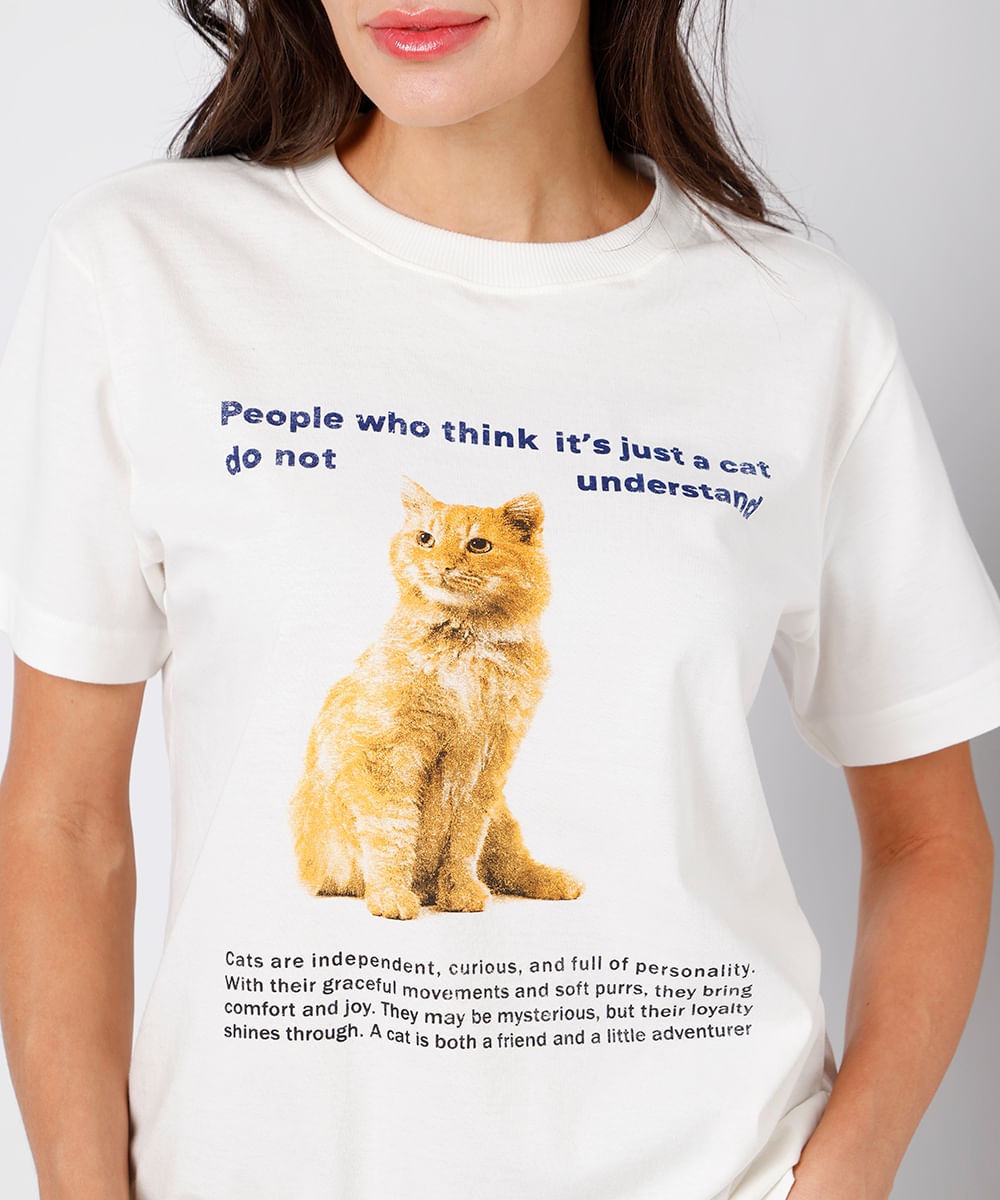 camiseta feminina de algodão gato mindset off white