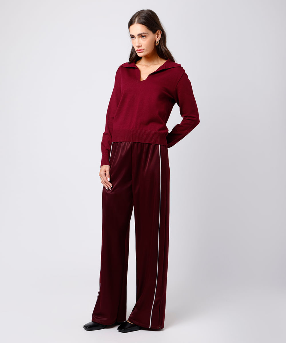 calça reta feminina com nervuras mindset vinho