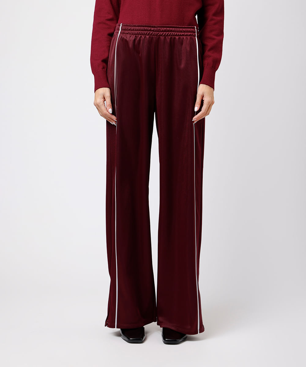 calça reta feminina com nervuras mindset vinho