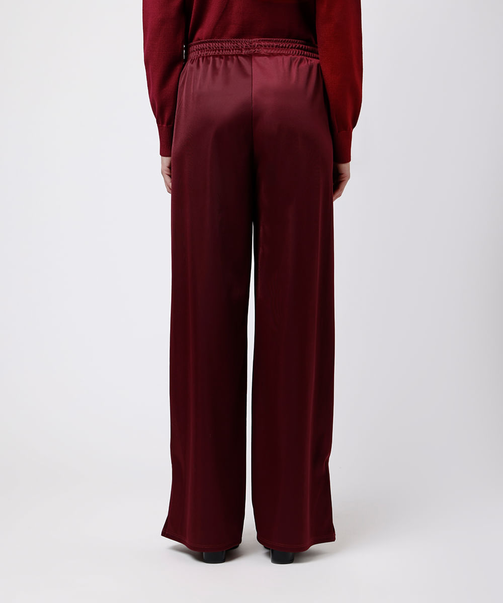 calça reta feminina com nervuras mindset vinho