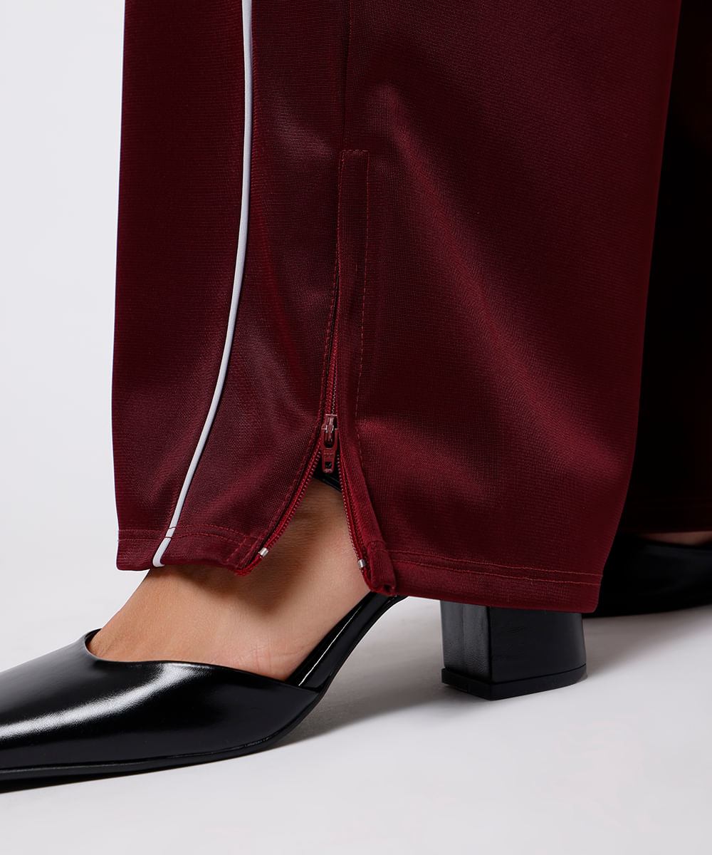 calça reta feminina com nervuras mindset vinho