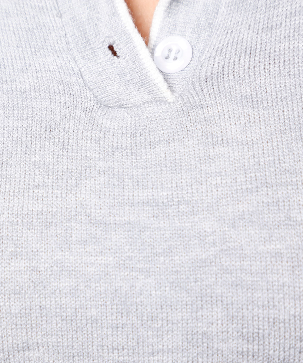 polo feminina de tricot manga curta bicolor mindset cinza