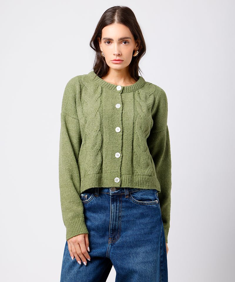 cardigan feminino de tricot texturizado mindset verde