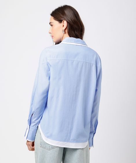 camisa feminina com sobreposição listrada mindset azul