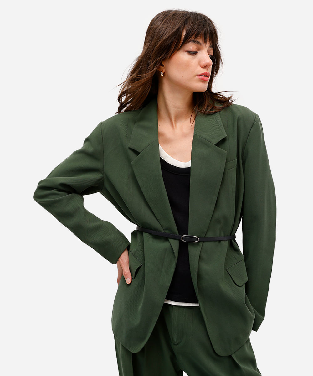 blazer feminino de viscose com cinto rita lazzarotti verde